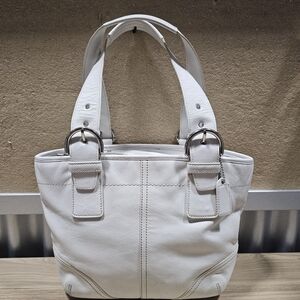 Vintage Coach White Leather Hamptons Buckle Tote Shoulder Bag